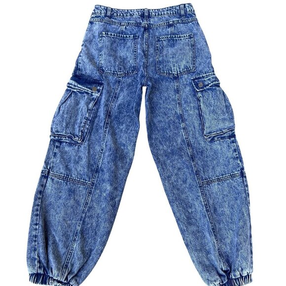 Future Collective Kahlana Barfield Brown Women 4 Utility Cargo Jeans Elastic Hem - Picture 2 of 12